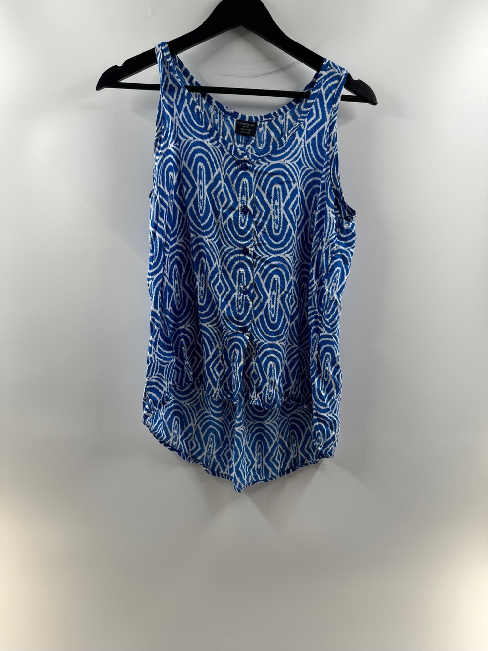 Faded Glory Blue & White Printed Tank Top – Women's Small 100% Rayon